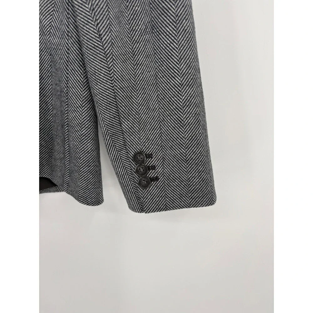 Talbots Blazer Women 14 Grey Aberdeen Herringbone Single Button Notchless Jacket